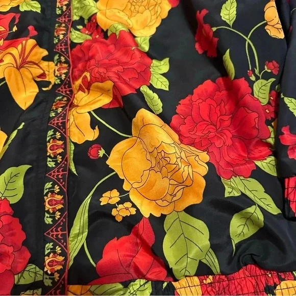 vintage floral lightweight windbreaker jacket in black and red jacket size m - Picture 4 of 12